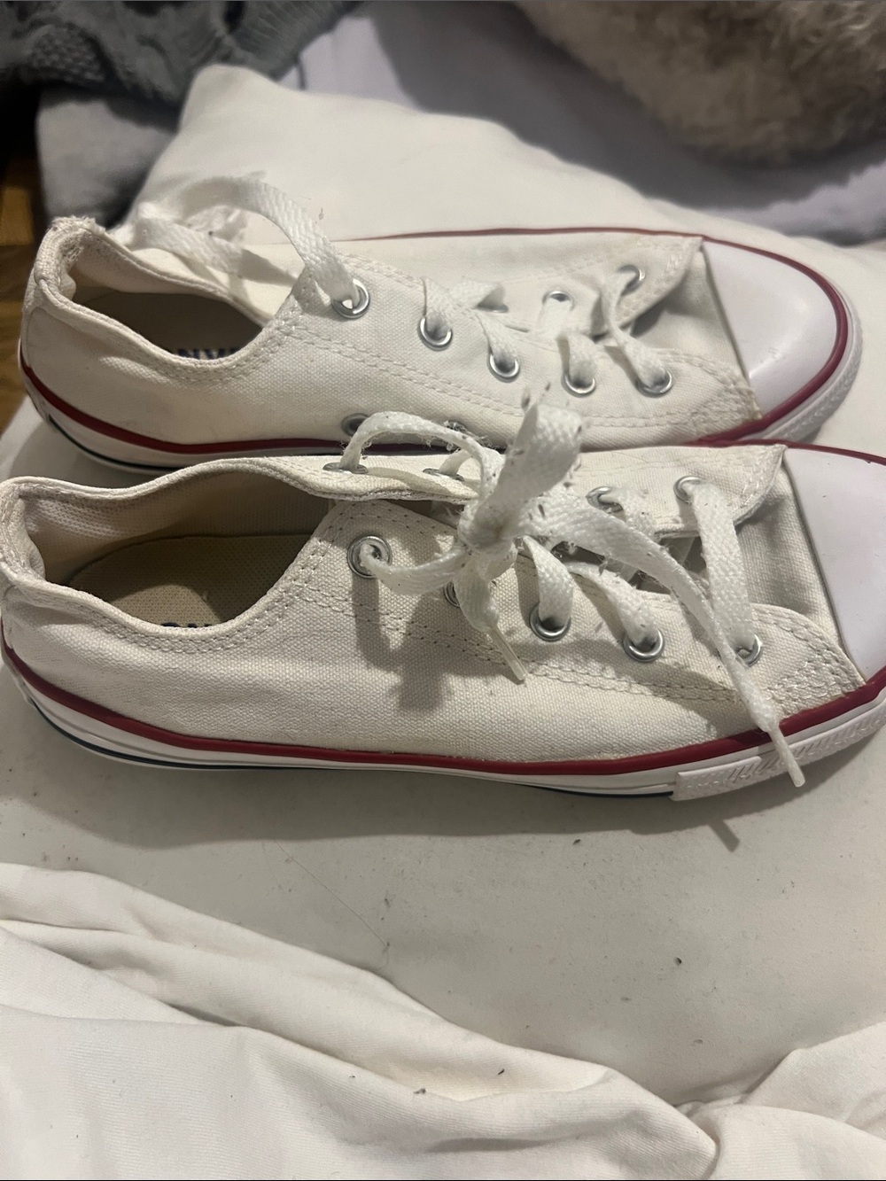Converse Kids White Low-Top Canvas Sneakers with Red Stripe